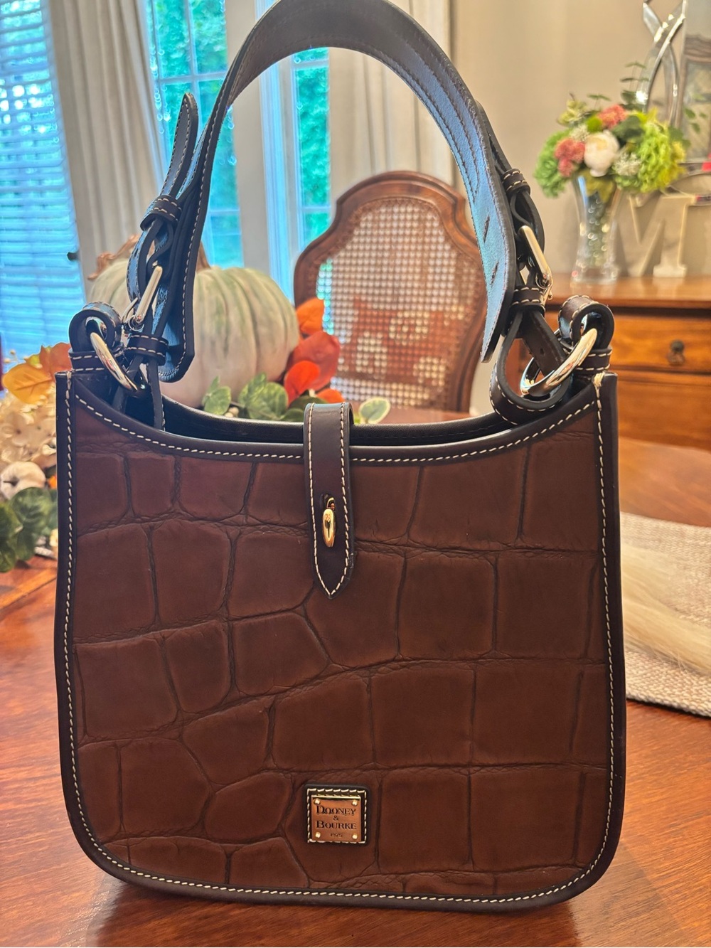 Dooney & Bourke Brown Croc-Embossed Leather Shoulder Tote